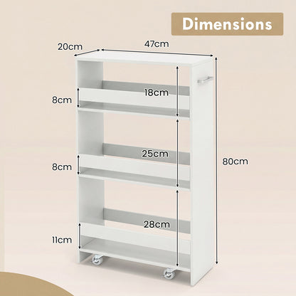 4-Tier Slim Storage Cart with Open Shelves for Kitchen-White