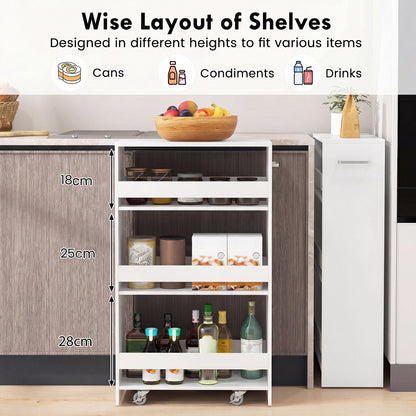 4-Tier Slim Storage Cart with Open Shelves for Kitchen-White
