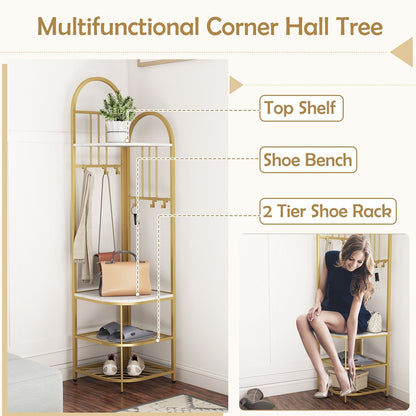 4 Tier Corner Coat Rack with Shoe Storage 180cm High White Shoe Shelf