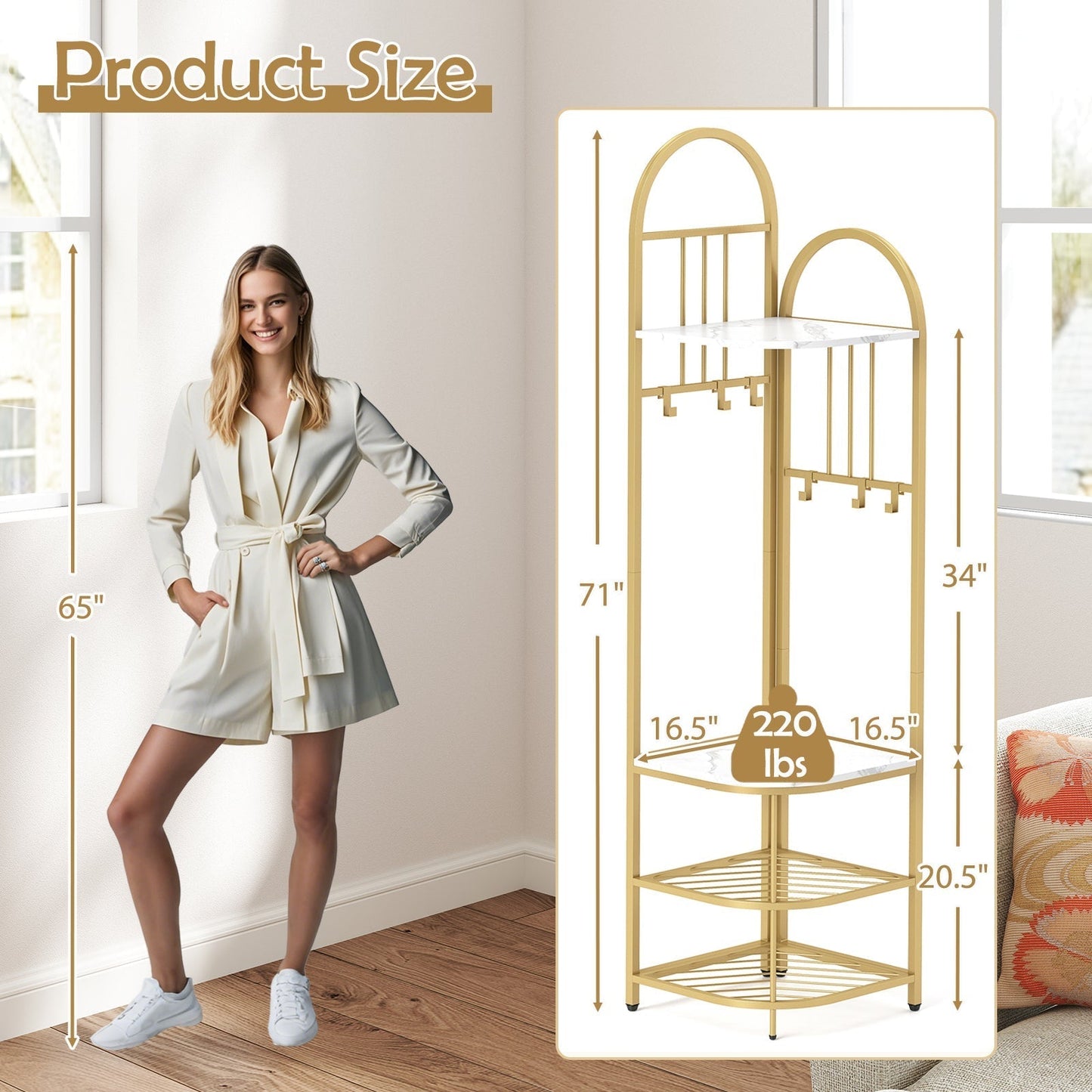 4 Tier Corner Coat Rack with Shoe Storage 180cm High White Shoe Shelf