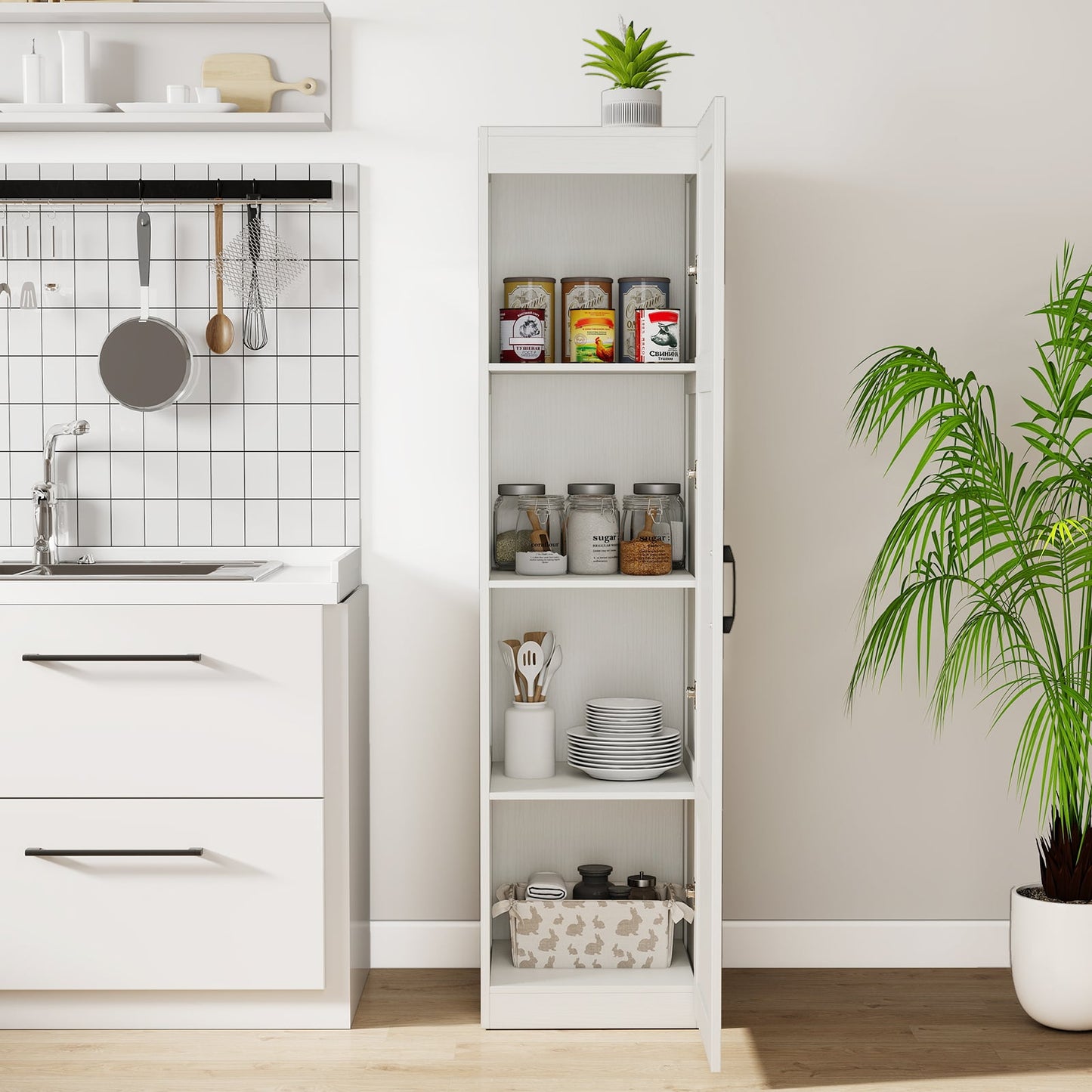 150 cm Tall 4-Tier Freestanding Storage Floor Cabinet-White