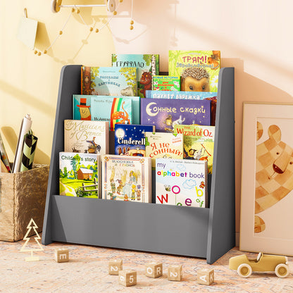 4-Tier Kids Bookshelf with Deep Compartments for Kids Bedroom-Grey