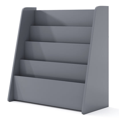 4-Tier Kids Bookshelf with Deep Compartments for Kids Bedroom-Grey