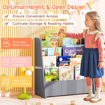 4-Tier Kids Bookshelf with Deep Compartments for Kids Bedroom-Grey
