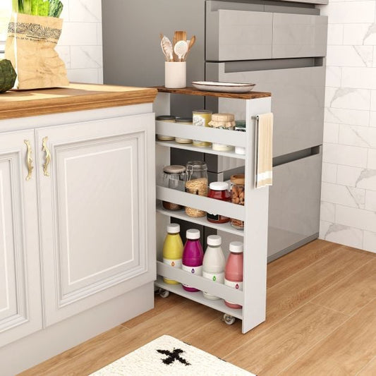 4-Tier Slim Storage Cart with Open Shelves and Wheels-Coffee