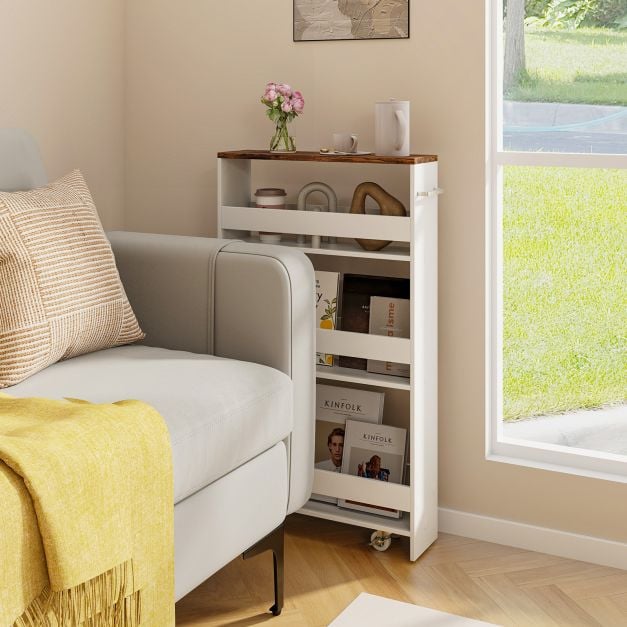 4-Tier Slim Storage Cart with Open Shelves and Wheels-Coffee