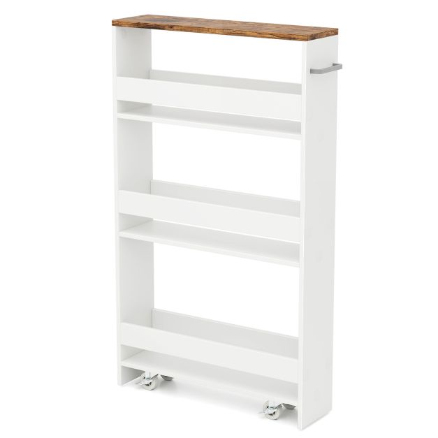 4-Tier Slim Storage Cart with Open Shelves and Wheels-Coffee