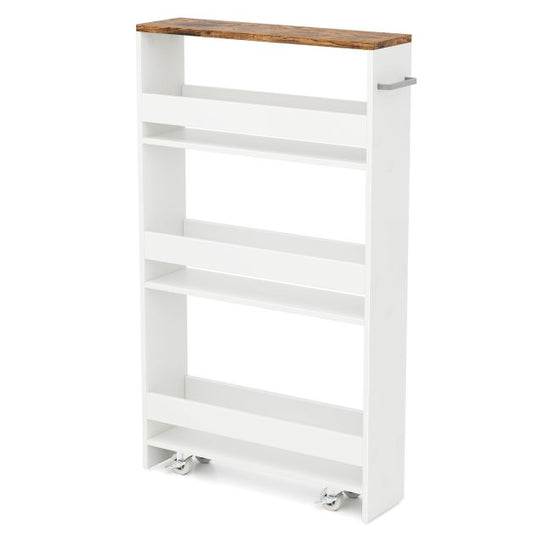 4-Tier Slim Storage Cart with Open Shelves and Wheels-Coffee
