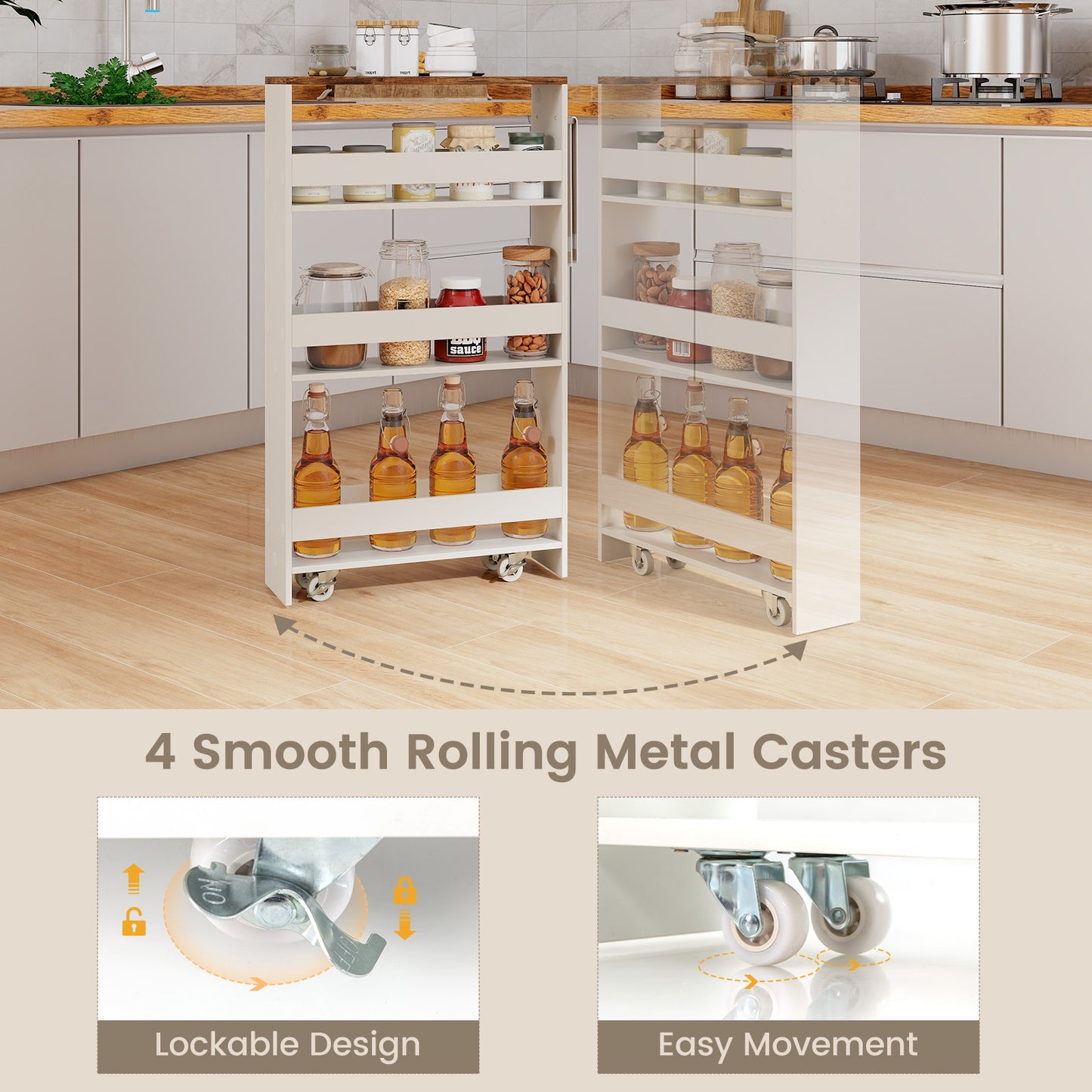 4-Tier Slim Storage Cart with Open Shelves and Wheels-Coffee