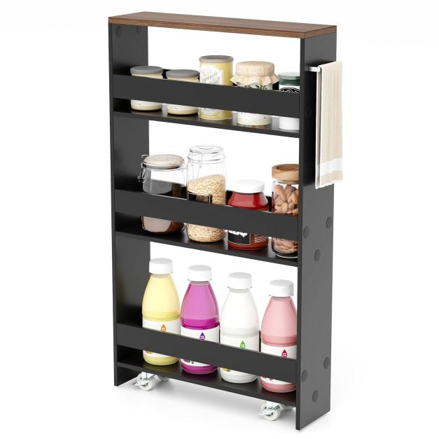 4-Tier Slim Storage Cart with Open Shelves and Wheels-Brown