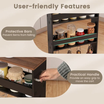 4-Tier Slim Storage Cart with Open Shelves and Wheels-Brown