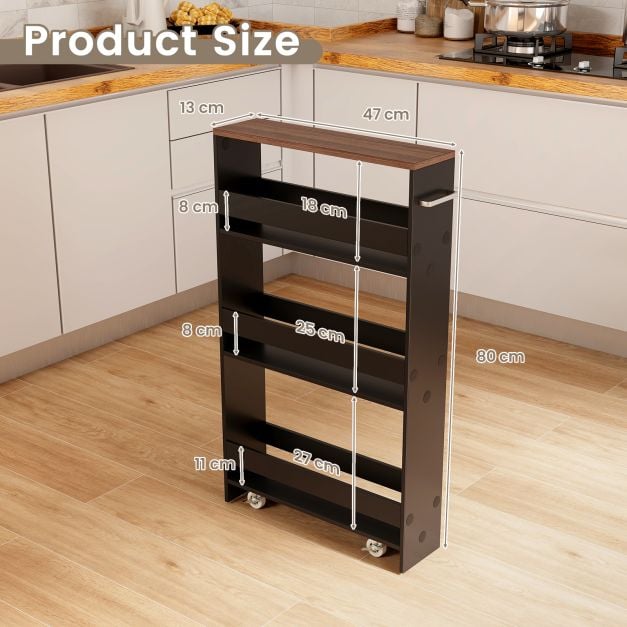4-Tier Slim Storage Cart with Open Shelves and Wheels-Brown