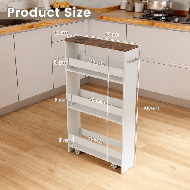 4-Tier Slim Storage Cart with Open Shelves and Wheels-Coffee