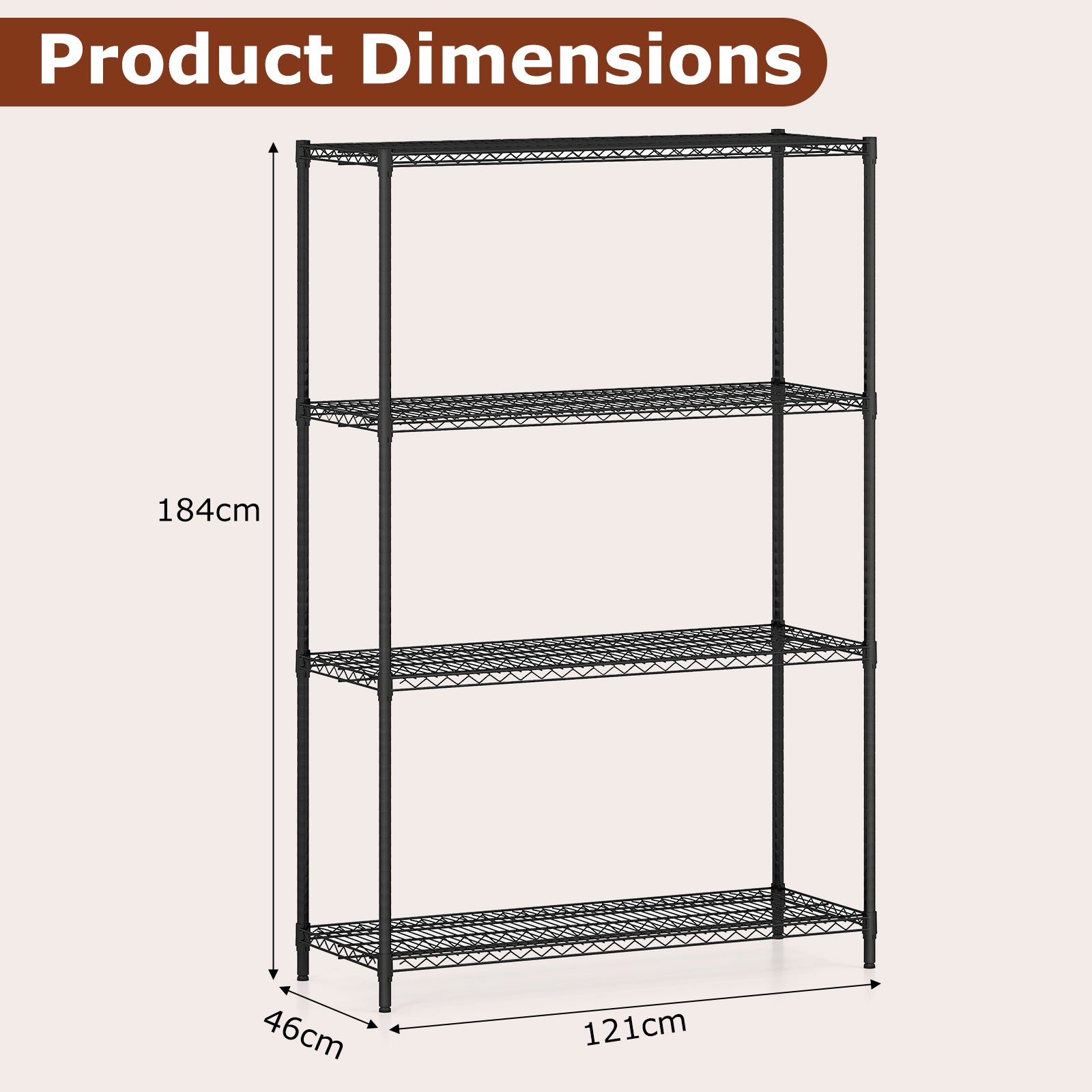 4/5/6-Tier Wire Shelving Unit Adjustable Metal Storage Shelves with V-shaped Shelving Rack-4-Tier