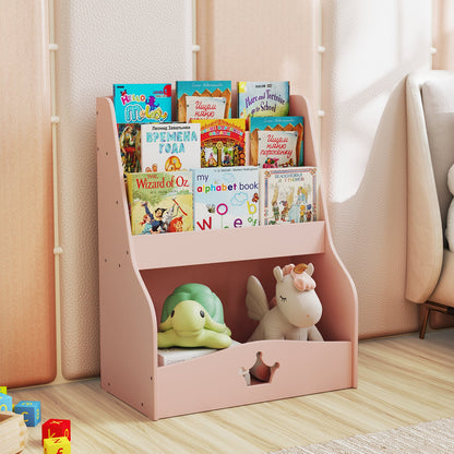 4-Tier Wooden Kids Bookshelf Bookcase Toy Storage Organizer-Pink