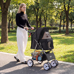 4-Wheel Pet Foldable Stroller with Breathable Mesh for Small Dogs Cats up to 15 KG-Black