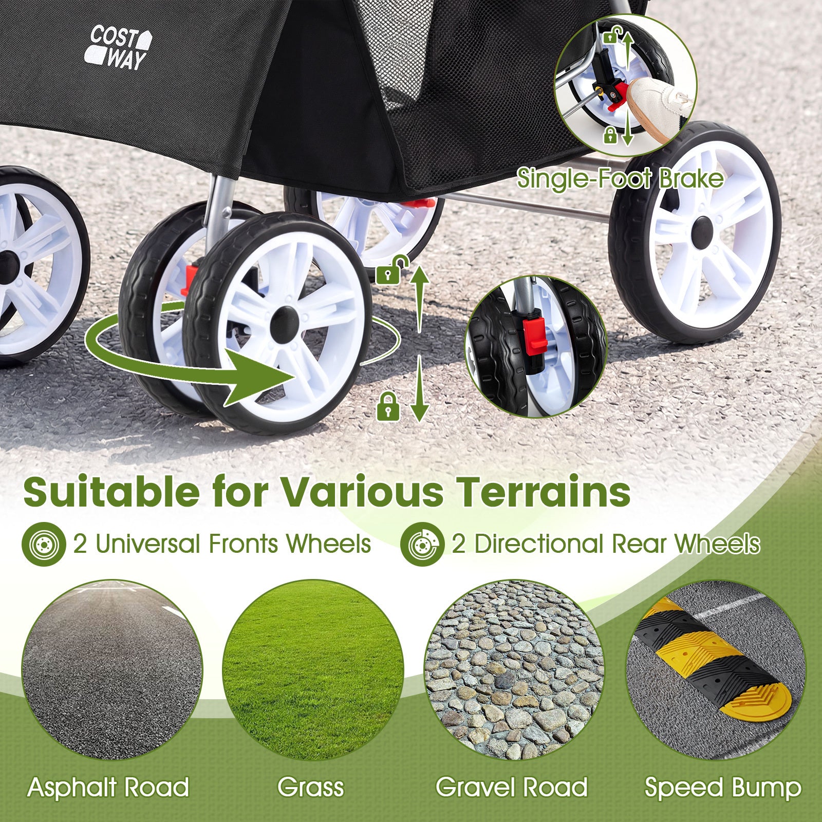 4-Wheel Pet Foldable Stroller with Breathable Mesh for Small Dogs Cats up to 15 KG-Black