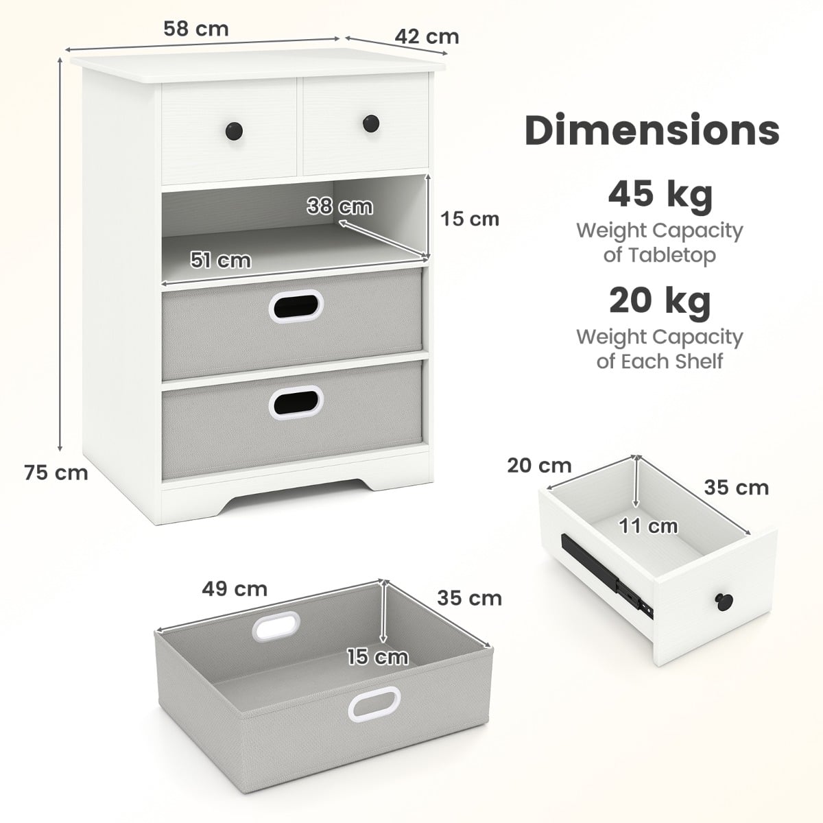 Modern Chest Storage Organizer with Open Shelves-White