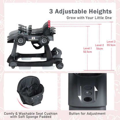 4-in-1 Baby Push Walker with Adjustable Height and Speed-Dark Grey