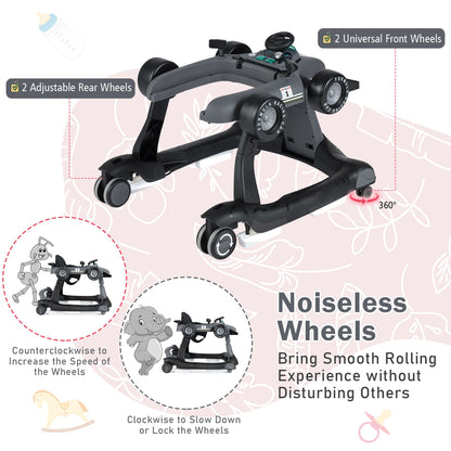 4-in-1 Baby Push Walker with Adjustable Height and Speed-Dark Grey
