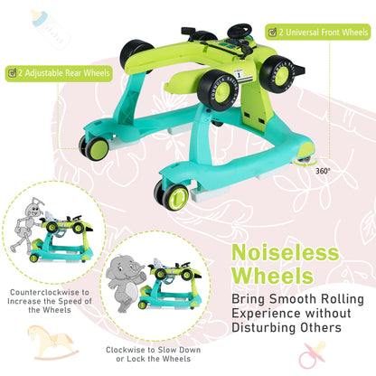 4-in-1 Baby Push Walker with Adjustable Height and Speed-Turquoise