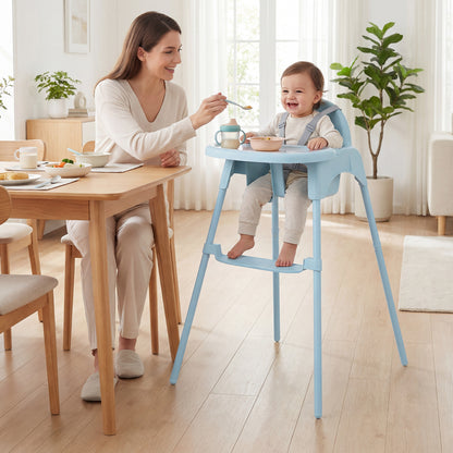 4-in-1 Convertible Baby High Chair with 2 Heights Removable Double Tray-Blue