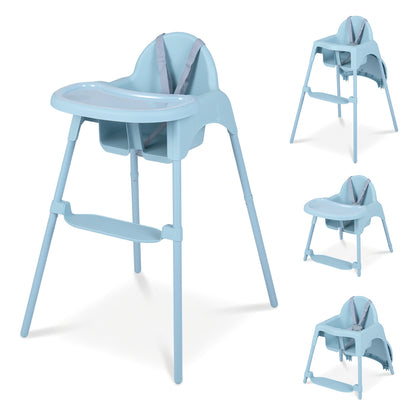 4-in-1 Convertible Baby High Chair with 2 Heights Removable Double Tray-Blue