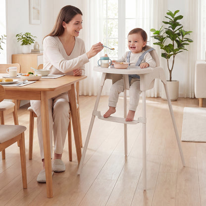 4-in-1 Convertible Baby High Chair with 2 Heights Removable Double Tray-Khaki