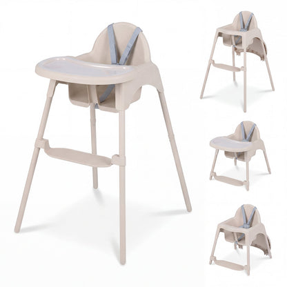 4-in-1 Convertible Baby High Chair with 2 Heights Removable Double Tray-Khaki