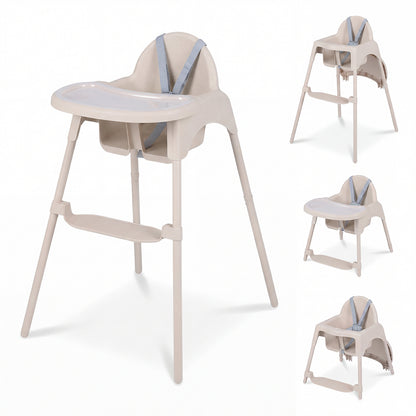 4-in-1 Convertible Baby High Chair with 2 Heights Removable Double Tray-Khaki