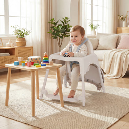 4-in-1 Convertible Baby High Chair with 2 Heights Removable Double Tray-Khaki
