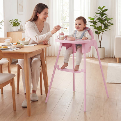 4-in-1 Convertible Baby High Chair with 2 Heights Removable Double Tray-Pink
