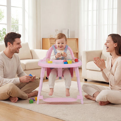 4-in-1 Convertible Baby High Chair with 2 Heights Removable Double Tray-Pink
