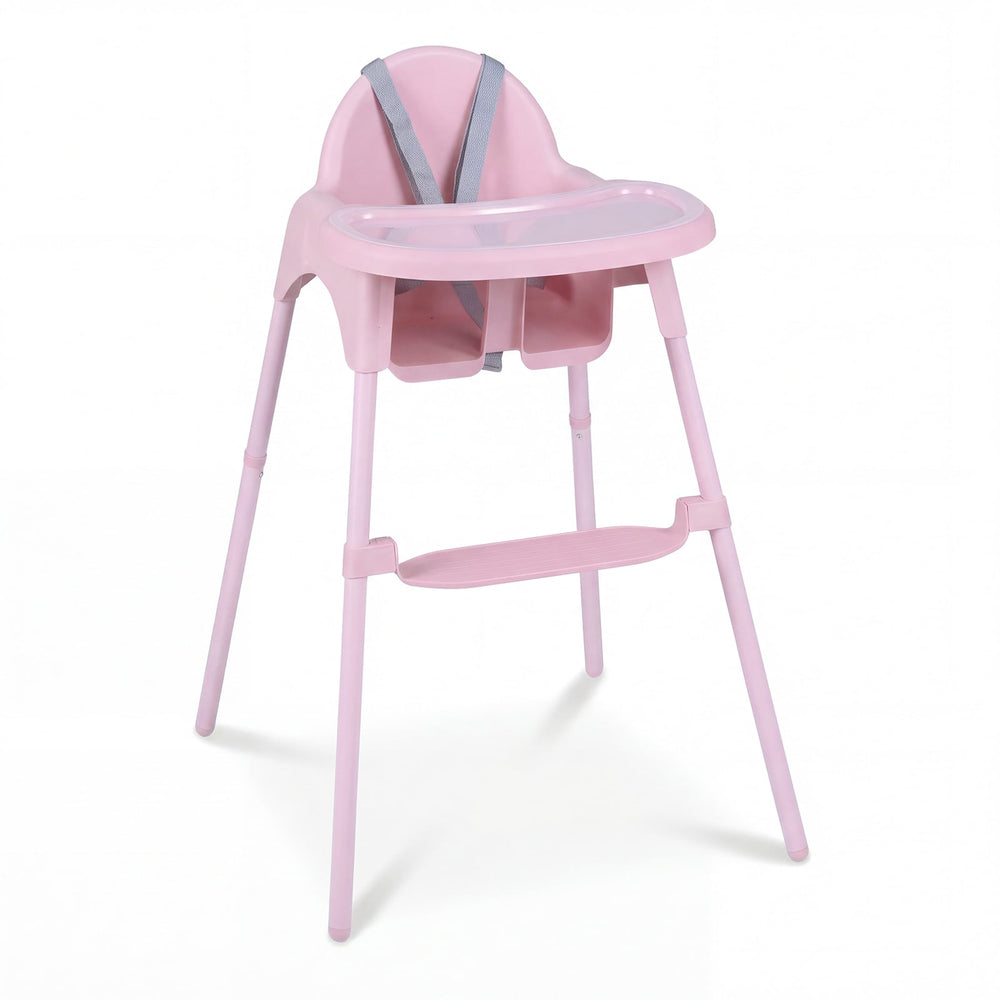 4-in-1 Convertible Baby High Chair with 2 Heights Removable Double Tray-Pink