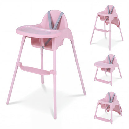 4-in-1 Convertible Baby High Chair with 2 Heights Removable Double Tray-Pink
