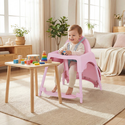 4-in-1 Convertible Baby High Chair with 2 Heights Removable Double Tray-Pink