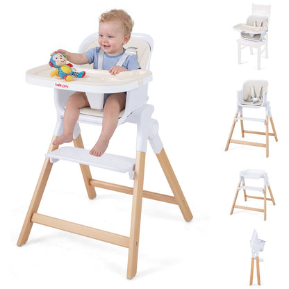 4-in-1 Convertible Baby High Chair with Detachable and Adjustable Tray-Beige