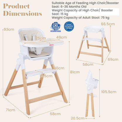 4-in-1 Convertible Baby High Chair with Detachable and Adjustable Tray-Beige