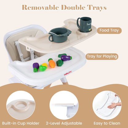4-in-1 Convertible Baby High Chair with Detachable and Adjustable Tray-Beige