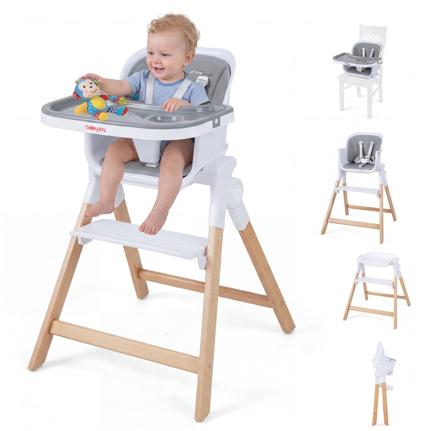 4-in-1 Convertible Baby High Chair with Detachable and Adjustable Tray-Grey