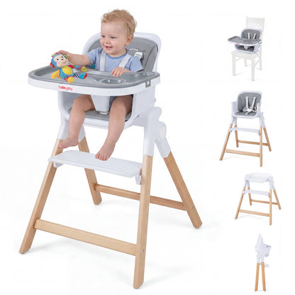 4-in-1 Convertible Baby High Chair with Detachable and Adjustable Tray-Grey