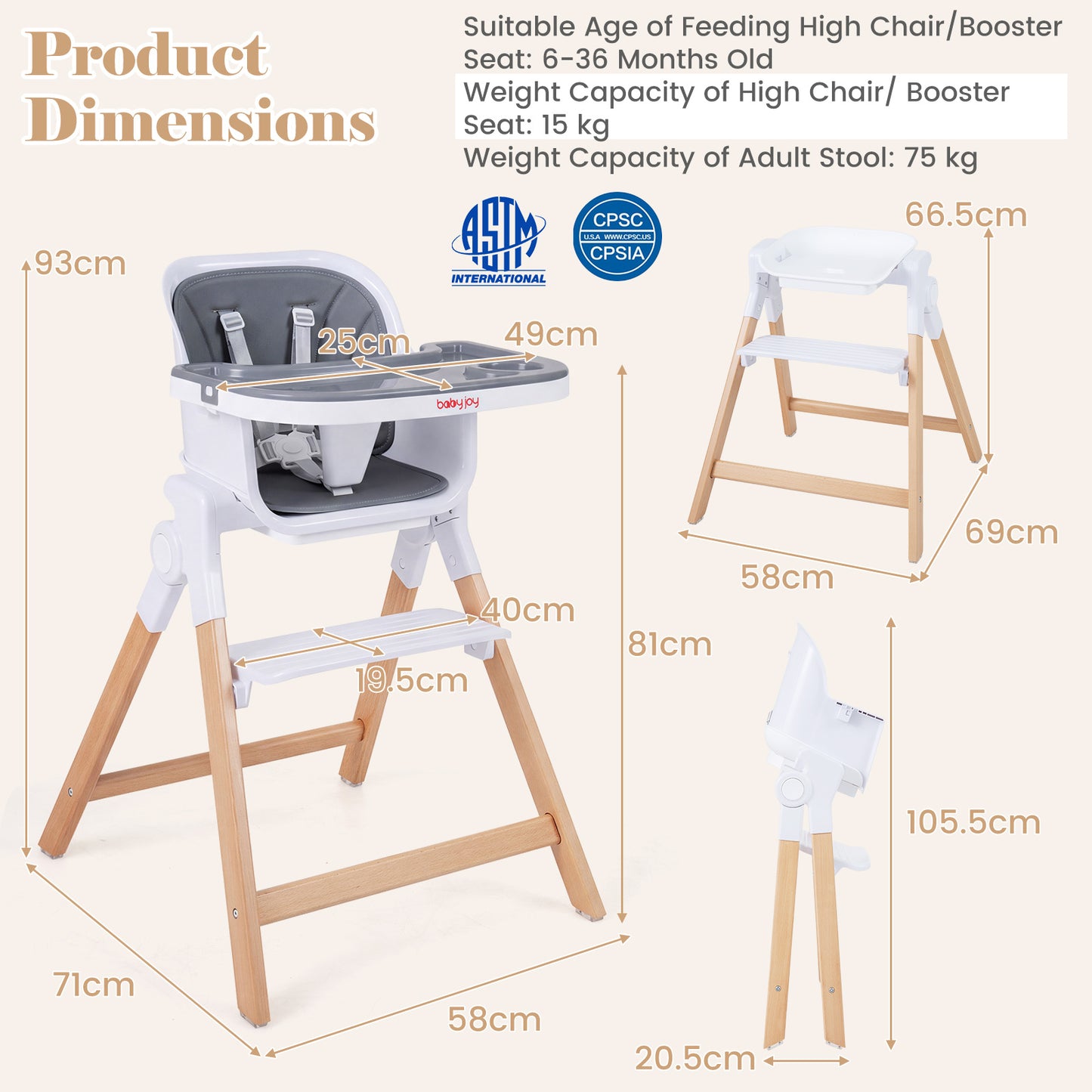 4-in-1 Convertible Baby High Chair with Detachable and Adjustable Tray-Grey