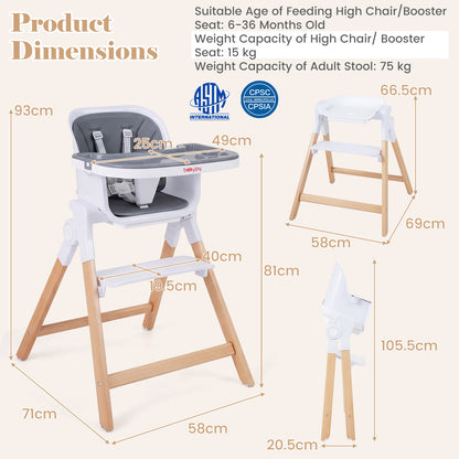 4-in-1 Convertible Baby High Chair with Detachable and Adjustable Tray-Grey