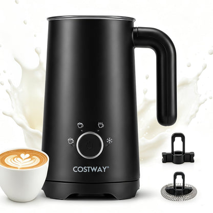 4-in-1 Electric Milk Frother and Steamer with Anti-slip Bottom-Black