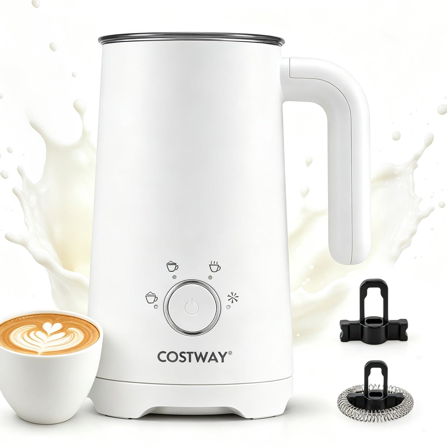 4-in-1 Electric Milk Frother and Steamer with Anti-slip Bottom-White