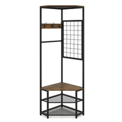 4-in-1 Freestanding Coat Rack with Storage Shelves Removable Hooks and Shoe Racks-Rustic Brown