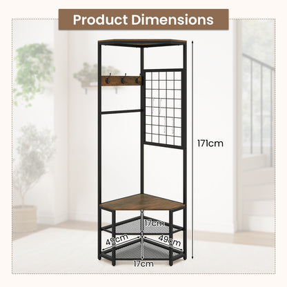 4-in-1 Freestanding Coat Rack with Storage Shelves Removable Hooks and Shoe Racks-Rustic Brown