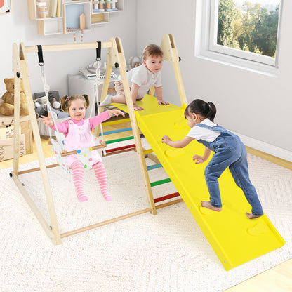 4-in-1 Kids Indoor Jungle Gym Playground with Baby Swing and Climbing Ramp-Multicolour