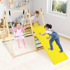 4-in-1 Kids Indoor Jungle Gym Playground with Baby Swing and Climbing Ramp-Multicolour