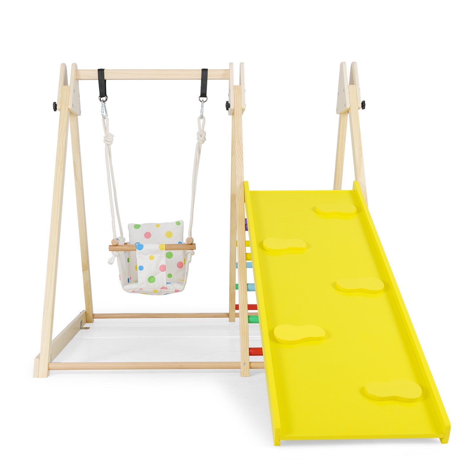 4-in-1 Kids Indoor Jungle Gym Playground with Baby Swing and Climbing Ramp-Multicolour